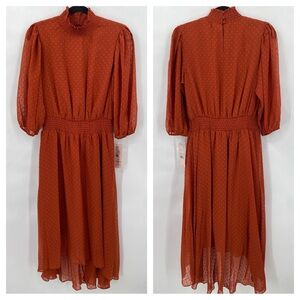 Nanette Nanette Lepore Swiss Dot High Low Hem Dress Mock Neck Casual Size 8